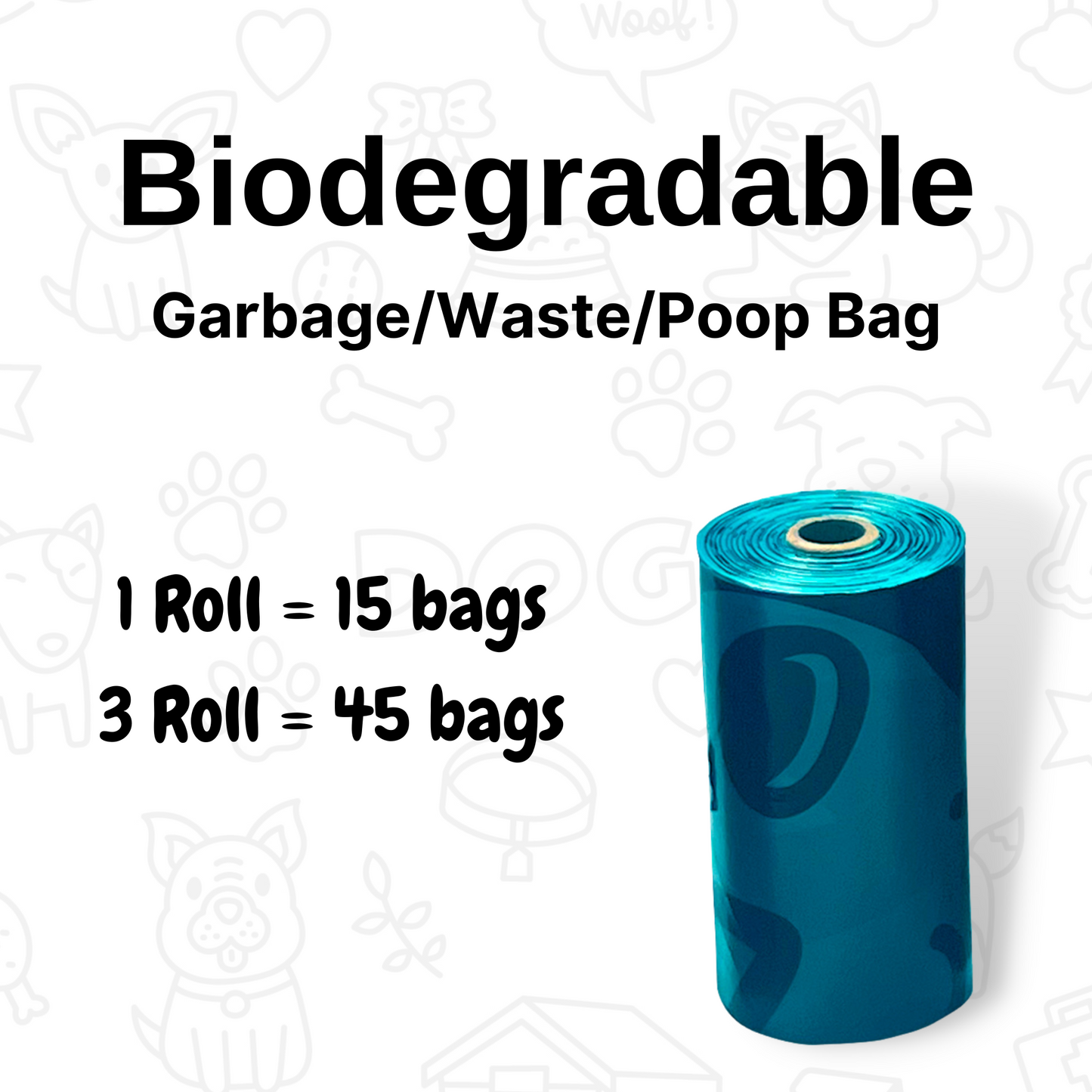 Biodegradable 3 Rolls, 45 Poop Bags for Dogs & Cats