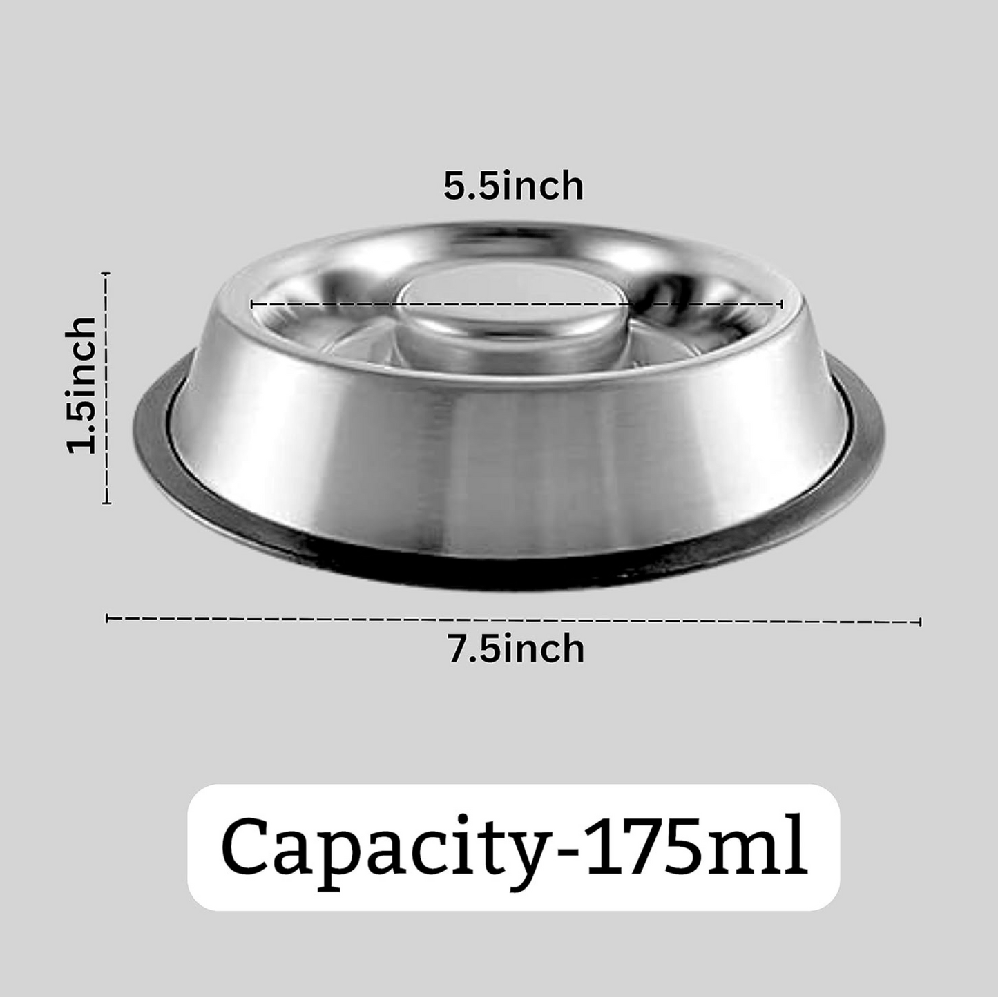 Slow feed steel dog bowl