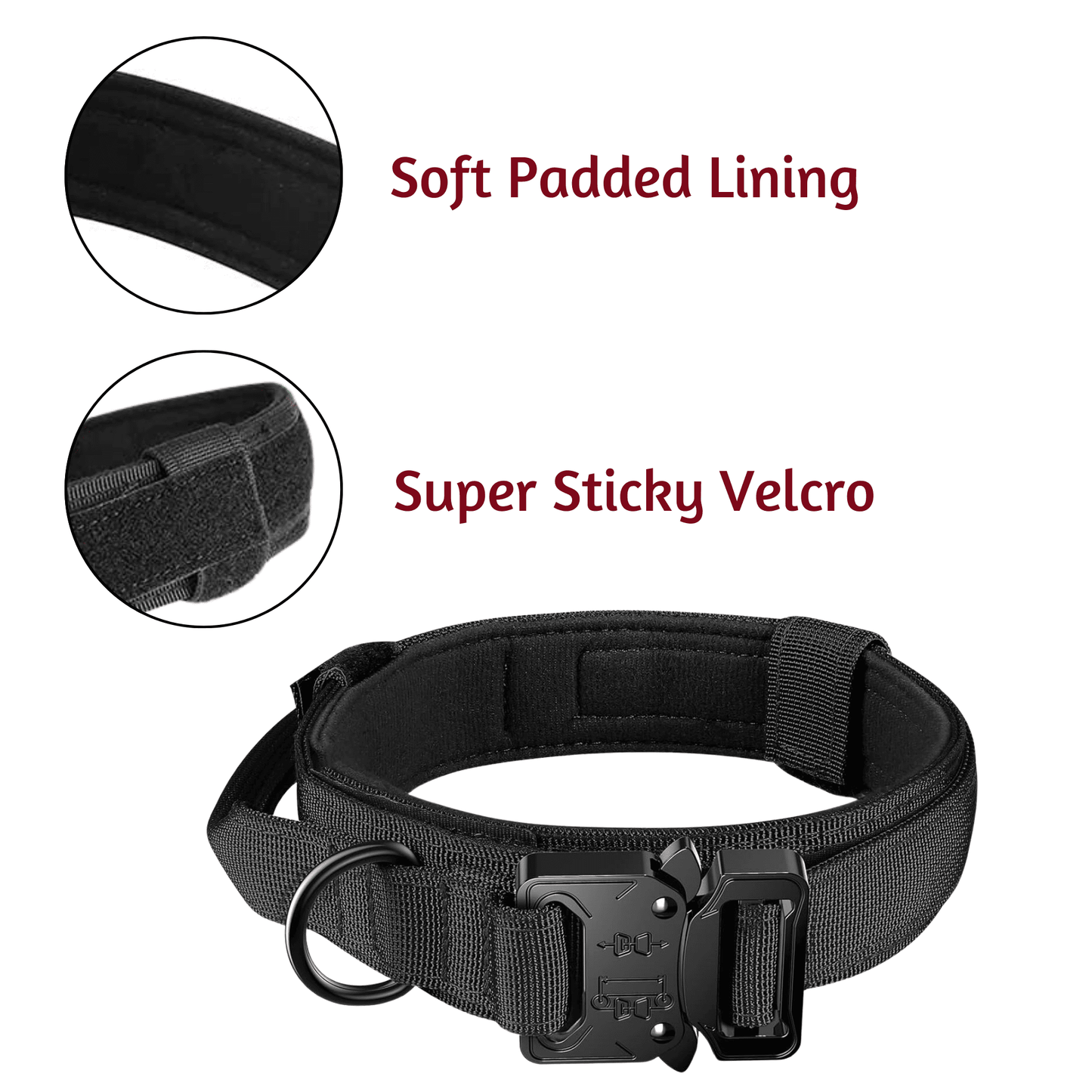 Adjustable Nylon Tactical Dog Collar - Black (Medium)