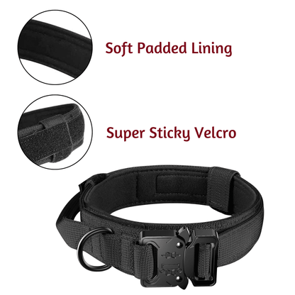 Adjustable Nylon Tactical Dog Collar - Black (Large)