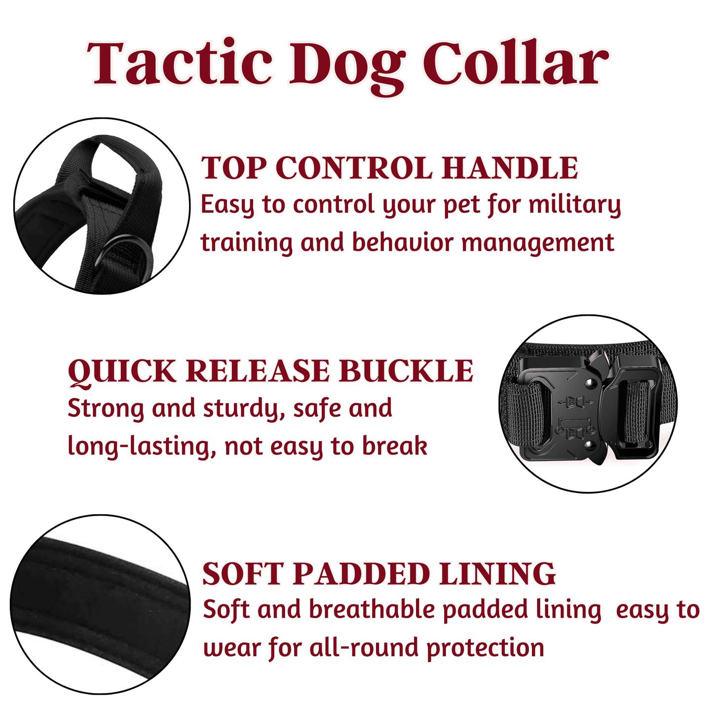 Adjustable Nylon Tactical Dog Collar - Black (Medium)