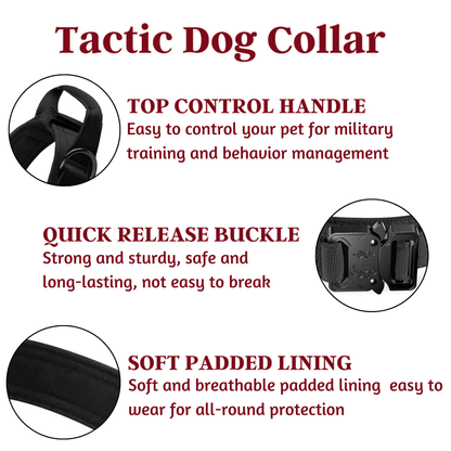 Adjustable Nylon Tactical Dog Collar - Black (Extra-Large)