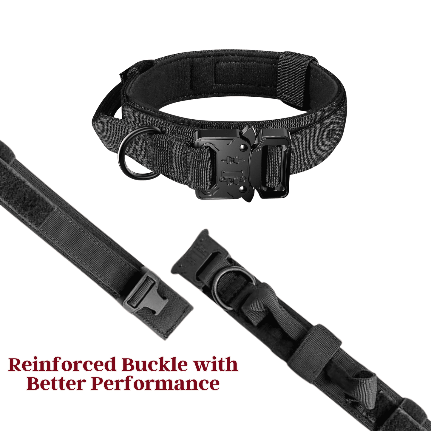 Adjustable Nylon Tactical Dog Collar - Black (Extra-Large)