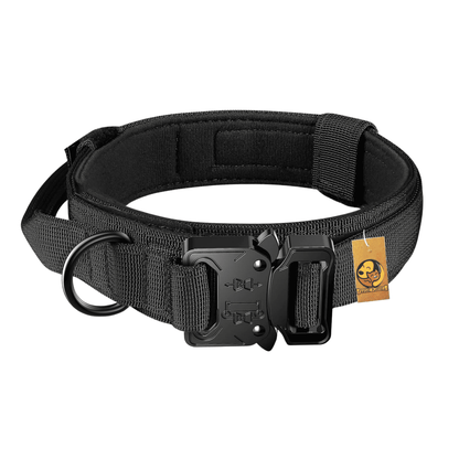 Adjustable Nylon Tactical Dog Collar - Black (Extra-Large)