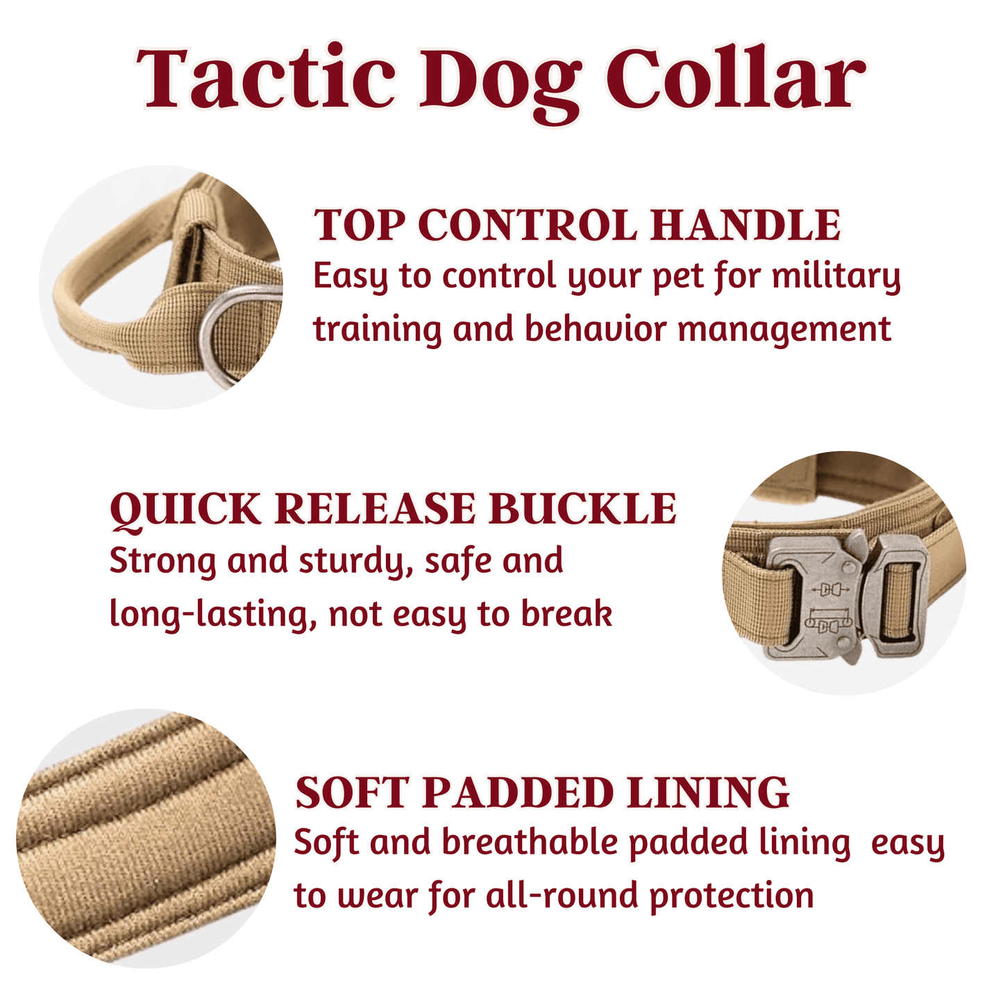 Adjustable Nylon Tactical Dog Collar - (Brown, Medium)