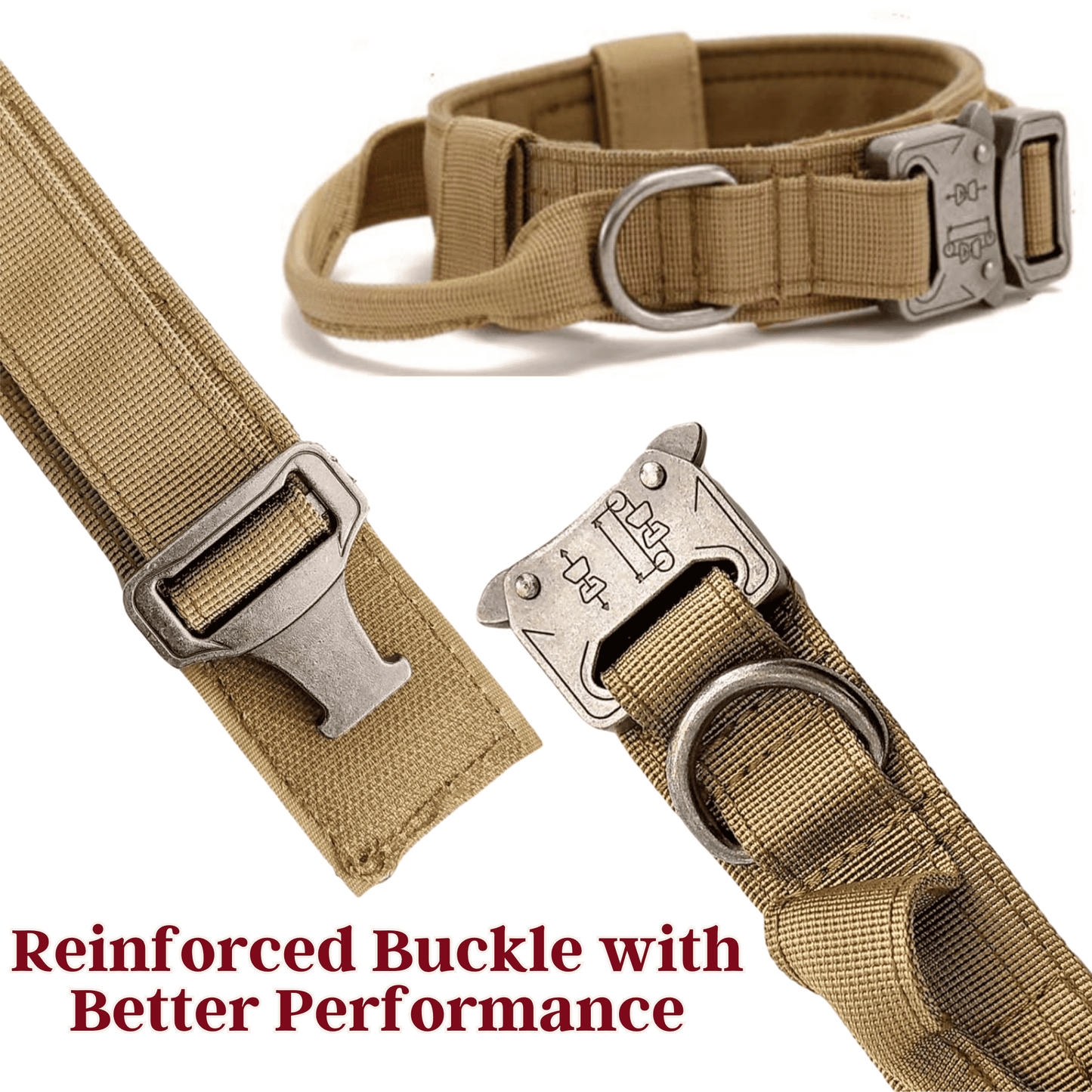 Adjustable Nylon Tactical Dog Collar - (Brown, Medium)