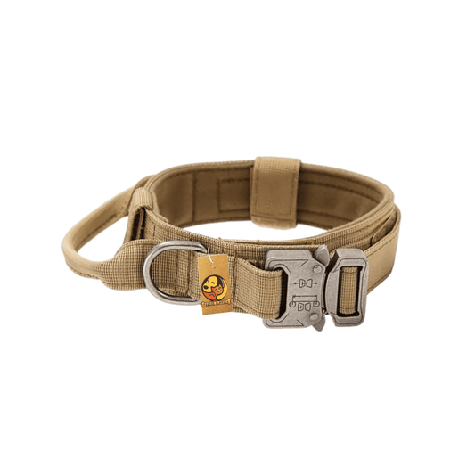 Adjustable Nylon Tactical Dog Collar - (Brown, Medium)