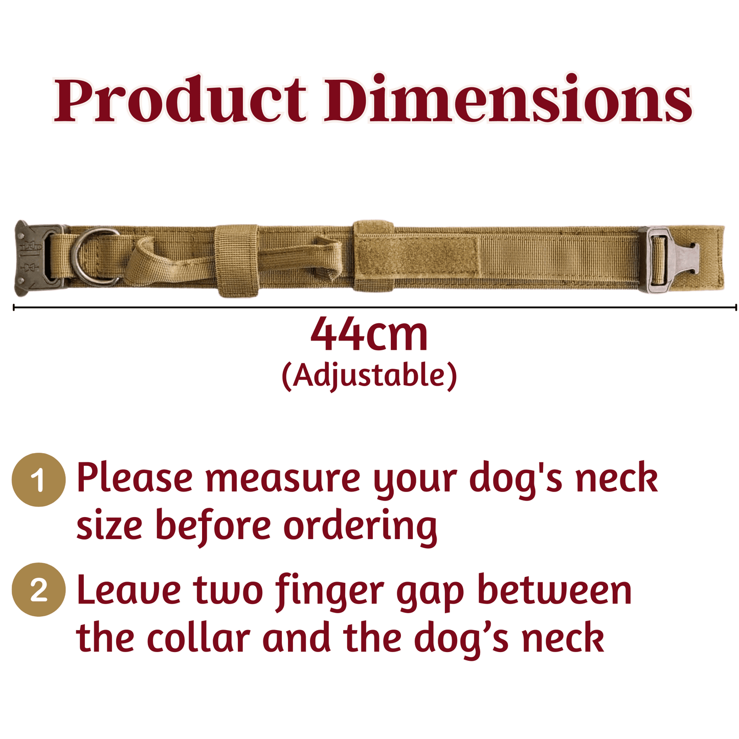 Adjustable Nylon Tactical Dog Collar - (Brown, Medium)