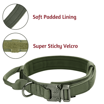 Adjustable Nylon Tactical Dog Collar - Green (Medium)