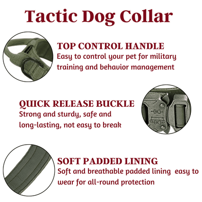 Adjustable Nylon Tactical Dog Collar - Green (Medium)