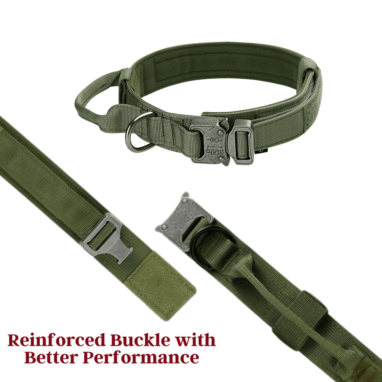 Adjustable Nylon Tactical Dog Collar - Green (Medium)