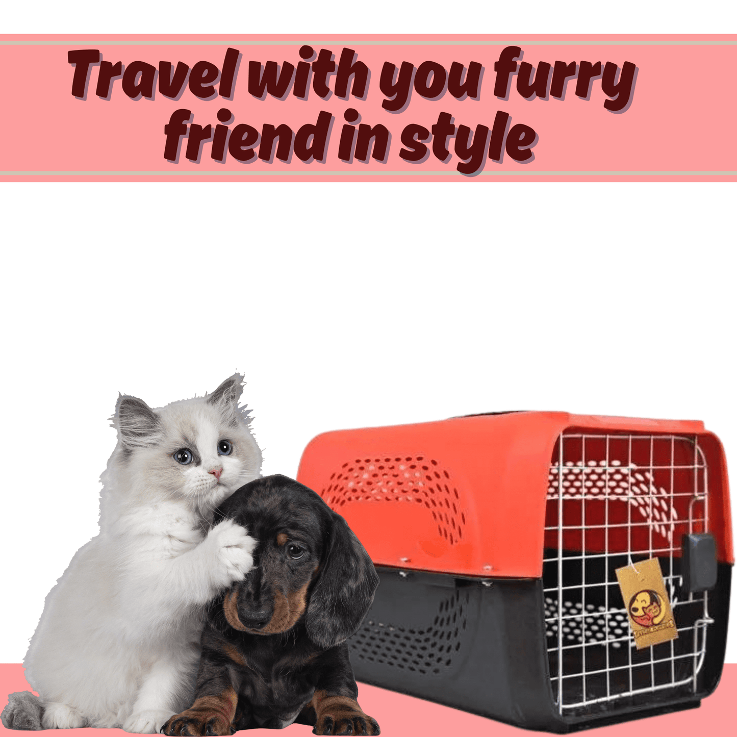 Portable Pet Travel Cage & Kennel House (Red)